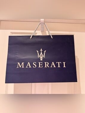 Maserati Official Luxury Boutique Paper Gift Shopping Bag Navy Blue Trident Logo